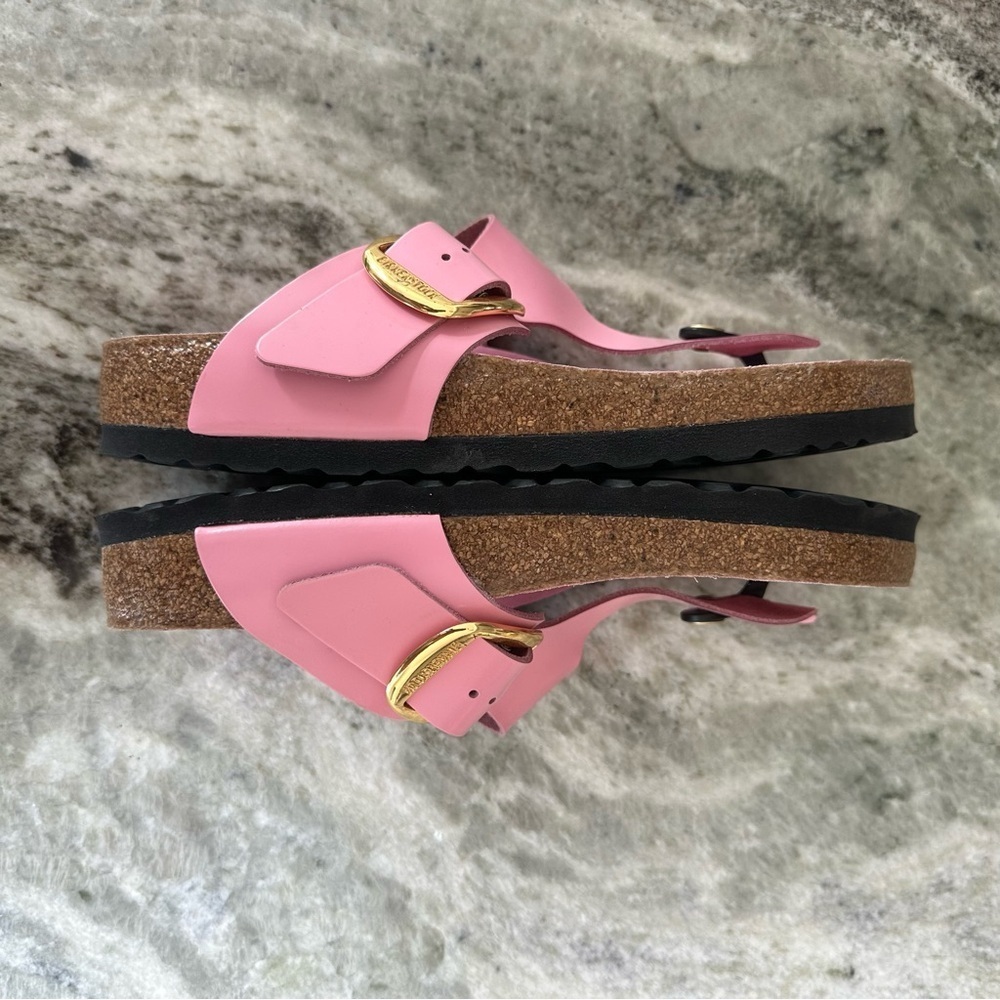BIRKENSTOCK WOMENS GIZEH BIG BUCKLE NATURAL LEATHER PATENT SANDALS 38/7 - Picture 6 of 9